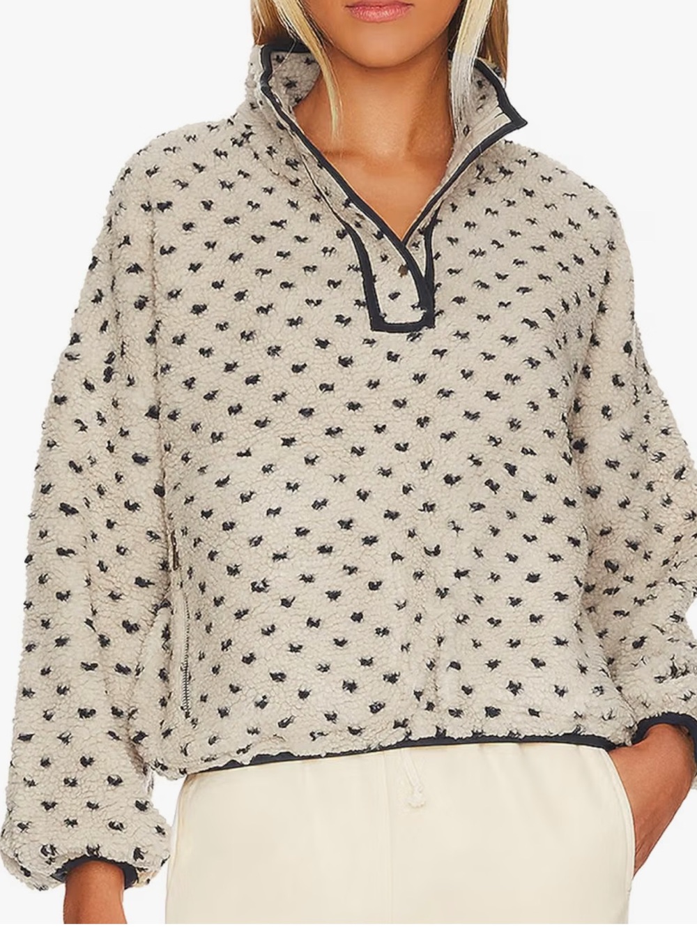 Cozy Cream Sherpa Pullover with Black Dot Accent🚌
